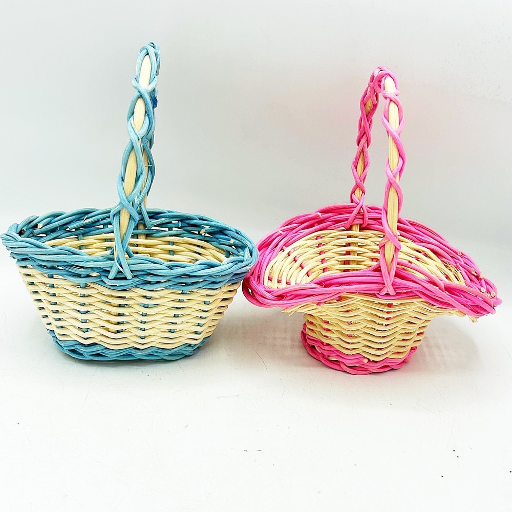 Set of 2 Mini Wicker Easter Baskets Pink Blue